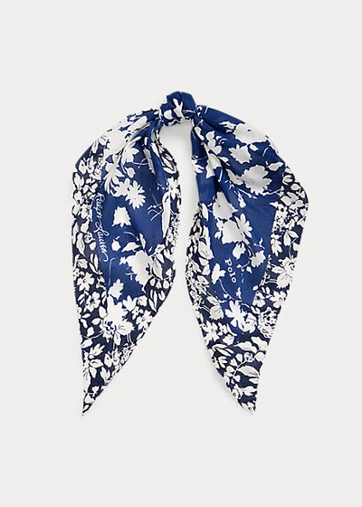 Shop Ralph Lauren Floral Headscarf In Navy/royal