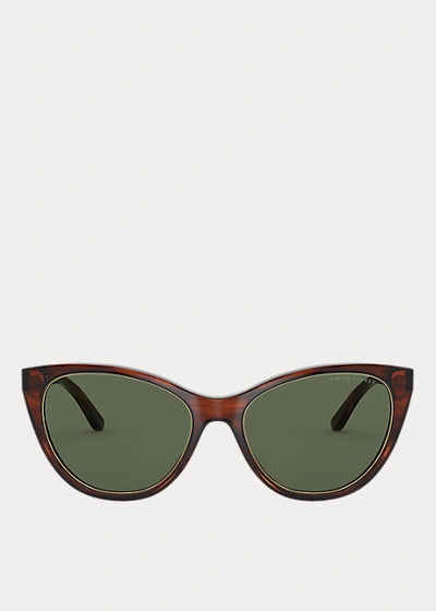 Shop Ralph Lauren Logo Cat-eye Sunglasses In Shiny Striped Havana