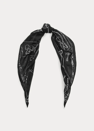 Shop Ralph Lauren Graphic-print Cotton Headscarf In Black/cream