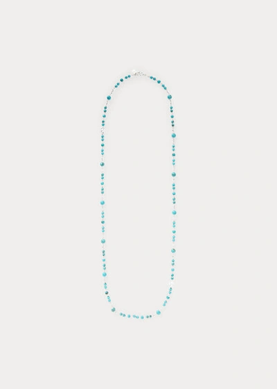 Shop Lauren Ralph Lauren Turquoise-bead Logo Necklace In Silver