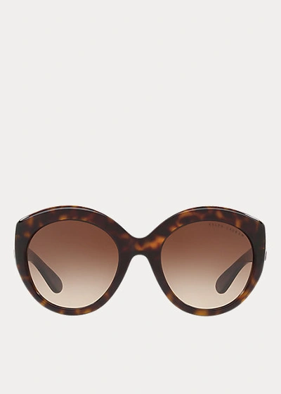 Shop Ralph Lauren Tinted Round Sunglasses In Dark Havana