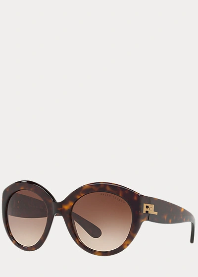 Shop Ralph Lauren Tinted Round Sunglasses In Dark Havana