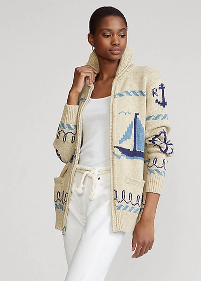 Ralph Lauren Full-zip Shawl Cardigan In Cream Multi | ModeSens