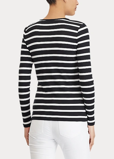 Shop Lauren Ralph Lauren Striped Button-shoulder Top In Black/white