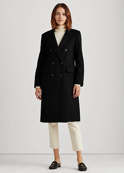 Shop Lauren Ralph Lauren Double-breasted Wool Coat In Black