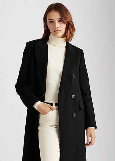 Shop Lauren Ralph Lauren Double-breasted Wool Coat In Black