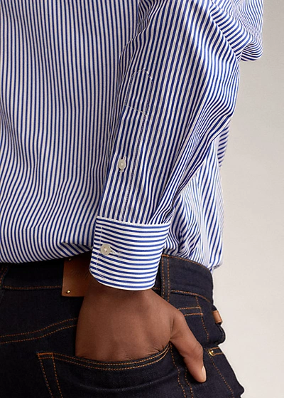 Shop Ralph Lauren Capri Relaxed Fit Striped Cotton Shirt In White/classic Blue