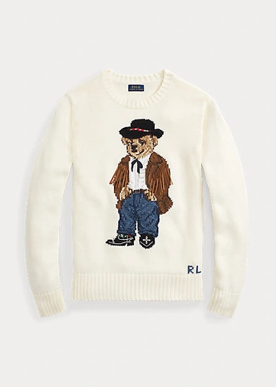 Shop Ralph Lauren Cowboy Polo Bear Sweater In Chic Cream Multi