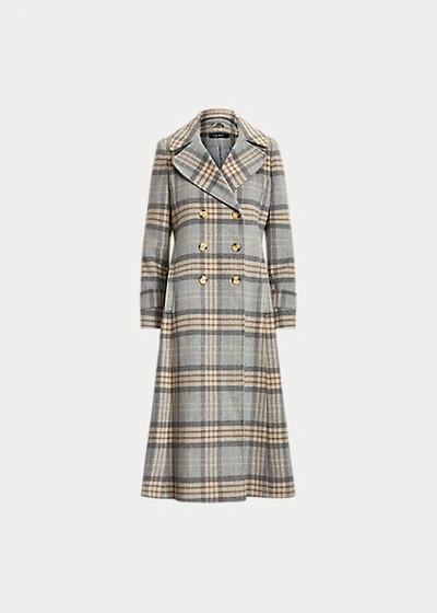Shop Lauren Ralph Lauren Wool-blend Coat In Blue Plaid