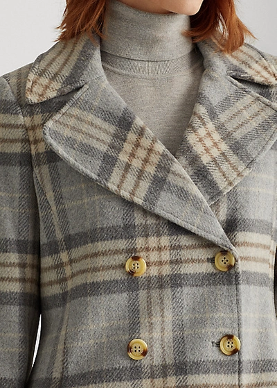 Shop Lauren Ralph Lauren Wool-blend Coat In Blue Plaid