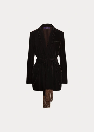 Shop Ralph Lauren Quinton Belted Velvet Smoking Jacket In English Brown