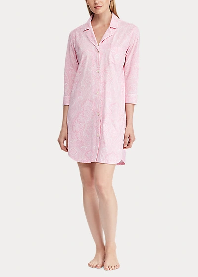 Shop Lauren Ralph Lauren Cotton Sleep Shirt In Pink Paisley