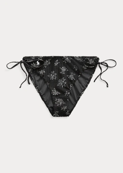 Shop Ralph Lauren Floral Side-tie Bikini Bottom In Black