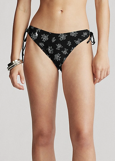 Shop Ralph Lauren Floral Side-tie Bikini Bottom In Black