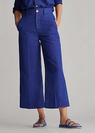 Shop Ralph Lauren Linen-blend Wide-leg Pant In Fall Royal