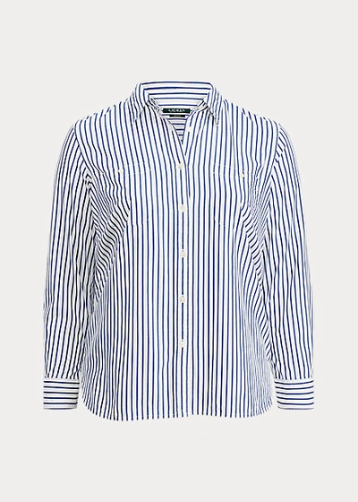 Shop Ralph Lauren Striped Cotton Shirt In White/indigo