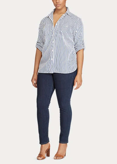 Shop Ralph Lauren Striped Cotton Shirt In White/indigo