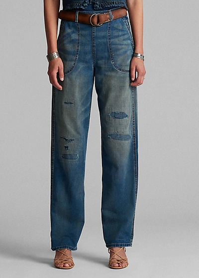 Shop Double Rl Repaired Straight Jean In Keiran Wash