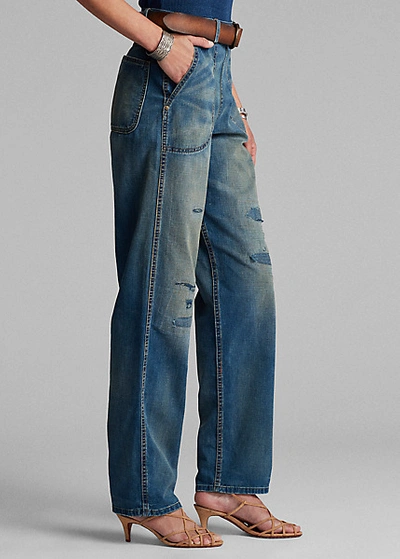 Shop Double Rl Repaired Straight Jean In Keiran Wash