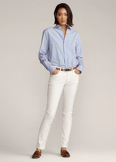 Shop Ralph Lauren Adrien Striped Cotton Shirt In White/french Blue