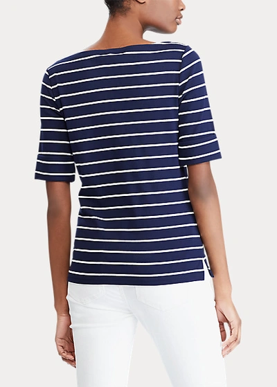 Shop Lauren Ralph Lauren Striped Boatneck Top In Polo Black/white