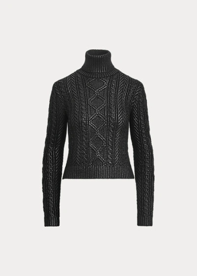 Shop Ralph Lauren Lacquered Aran-knit Sweater In Black