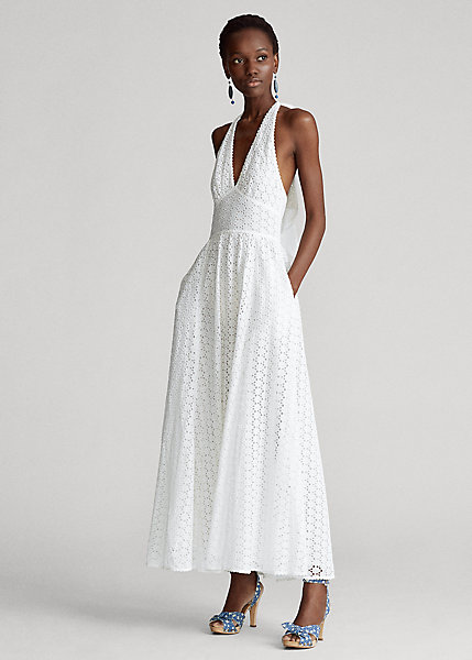 Ralph Lauren Eyelet Cotton Halter Dress In White | ModeSens