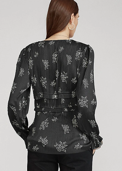 Shop Ralph Lauren Pleated Rose-print Blouse In Black Rose Floral