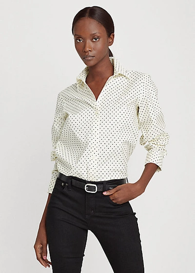 Shop Lauren Ralph Lauren Easy Care Polka-dot Shirt In Black/cream