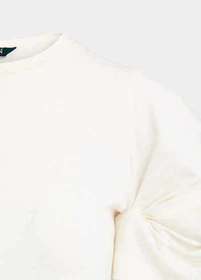 Shop Lauren Ralph Lauren Bubble-sleeve Cotton Tee In Soft Indigo