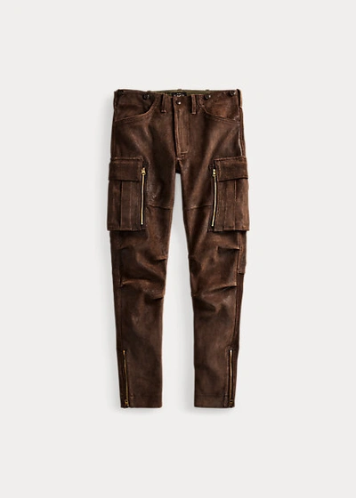 Shop Double Rl Leather Skinny Cargo Pant In Medium Brown