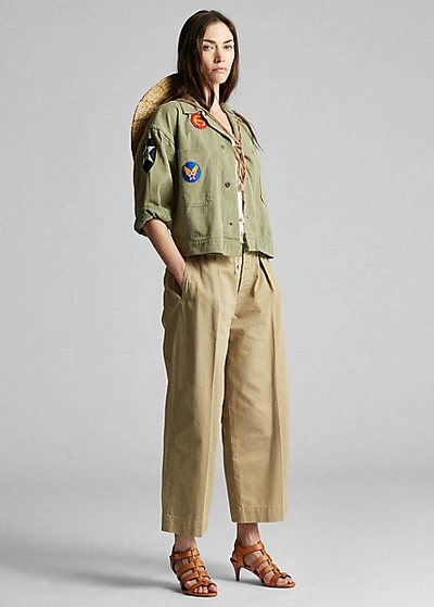 Shop Double Rl Cropped Cotton Wide-leg Pant In New Military Khaki