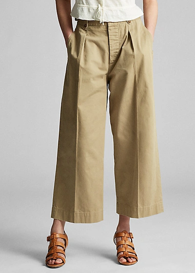 Shop Double Rl Cropped Cotton Wide-leg Pant In New Military Khaki