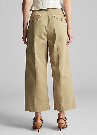 Shop Double Rl Cropped Cotton Wide-leg Pant In New Military Khaki