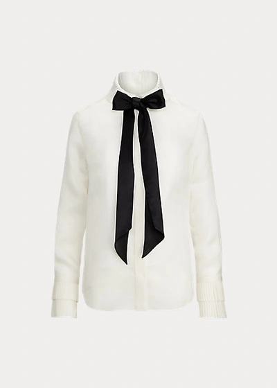 Shop Ralph Lauren Quinton Pleated Silk Tie-neck Shirt In Vanilla