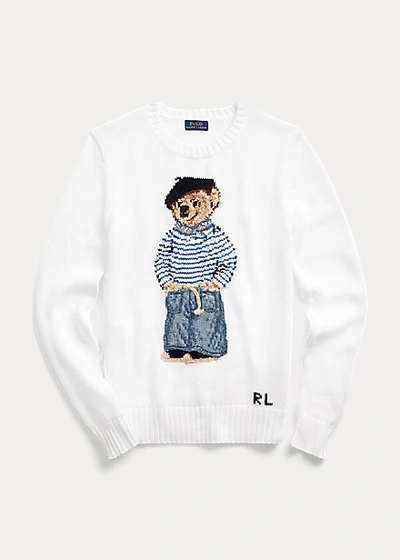 Shop Ralph Lauren Polo Bear Cotton Sweater In White