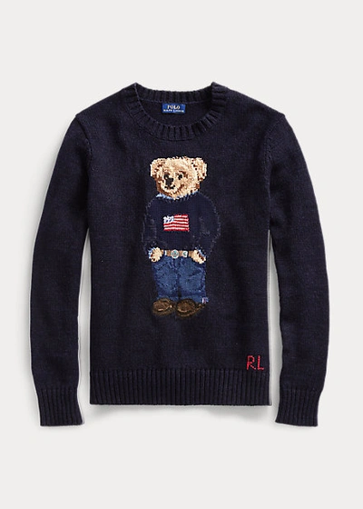 Shop Ralph Lauren Polo Bear Cotton-linen Sweater In Navy Multi