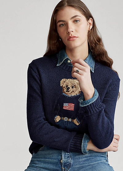 Shop Ralph Lauren Polo Bear Cotton-linen Sweater In Navy Multi