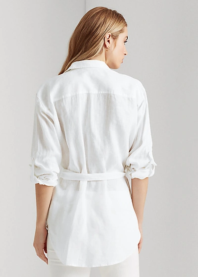 Shop Lauren Ralph Lauren Relaxed Fit Belted Linen Shirt In White
