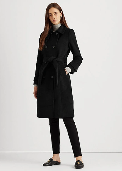 Wool Blend Trench Coat In Black