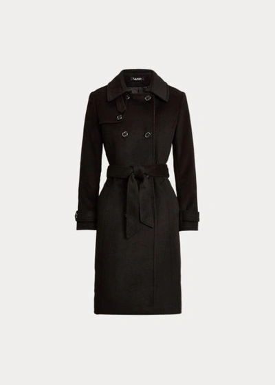 Shop Lauren Ralph Lauren Wool-blend Trench Coat In Black