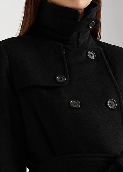 Shop Lauren Ralph Lauren Wool-blend Trench Coat In Black