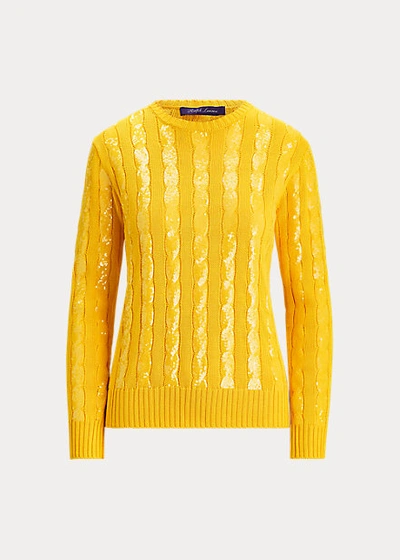 Shop Ralph Lauren Sequined Silk Crewneck Sweater In Racing Yellow