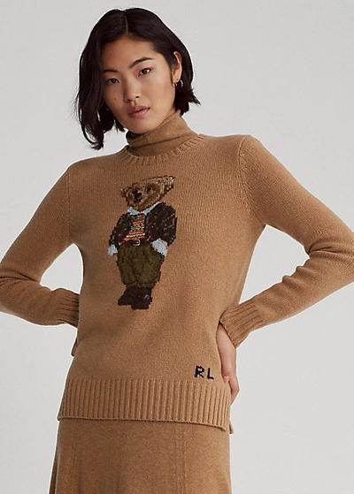 Shop Ralph Lauren Polo Bear Wool-blend Sweater In Camel Melange Multi