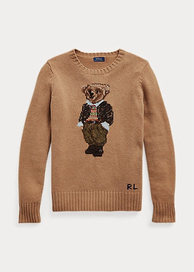 Shop Ralph Lauren Polo Bear Wool-blend Sweater In Camel Melange Multi