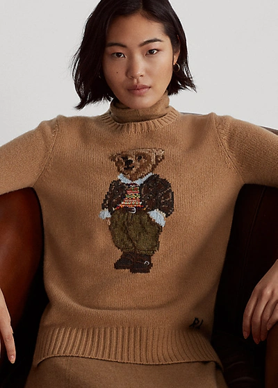 Shop Ralph Lauren Polo Bear Wool-blend Sweater In Camel Melange Multi