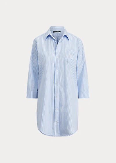 Shop Lauren Ralph Lauren Striped Cotton Sleep Shirt In Pale Pink Stripe
