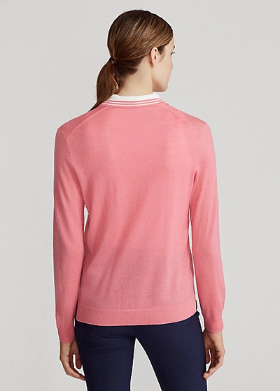 Shop Ralph Lauren Merino Wool V-neck Sweater In Hammond Blue/pure White