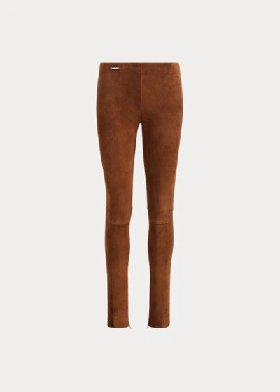 Shop Ralph Lauren Suede Skinny Pant In English Brown