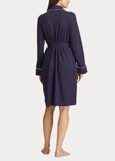 Shop Lauren Ralph Lauren Short Shawl-collar Robe In Navy